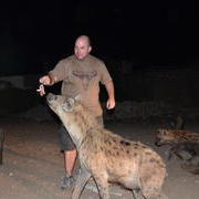 Chris Fell with hyena